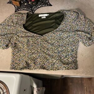 Puff Sleeve Silky Floral Top Size XL